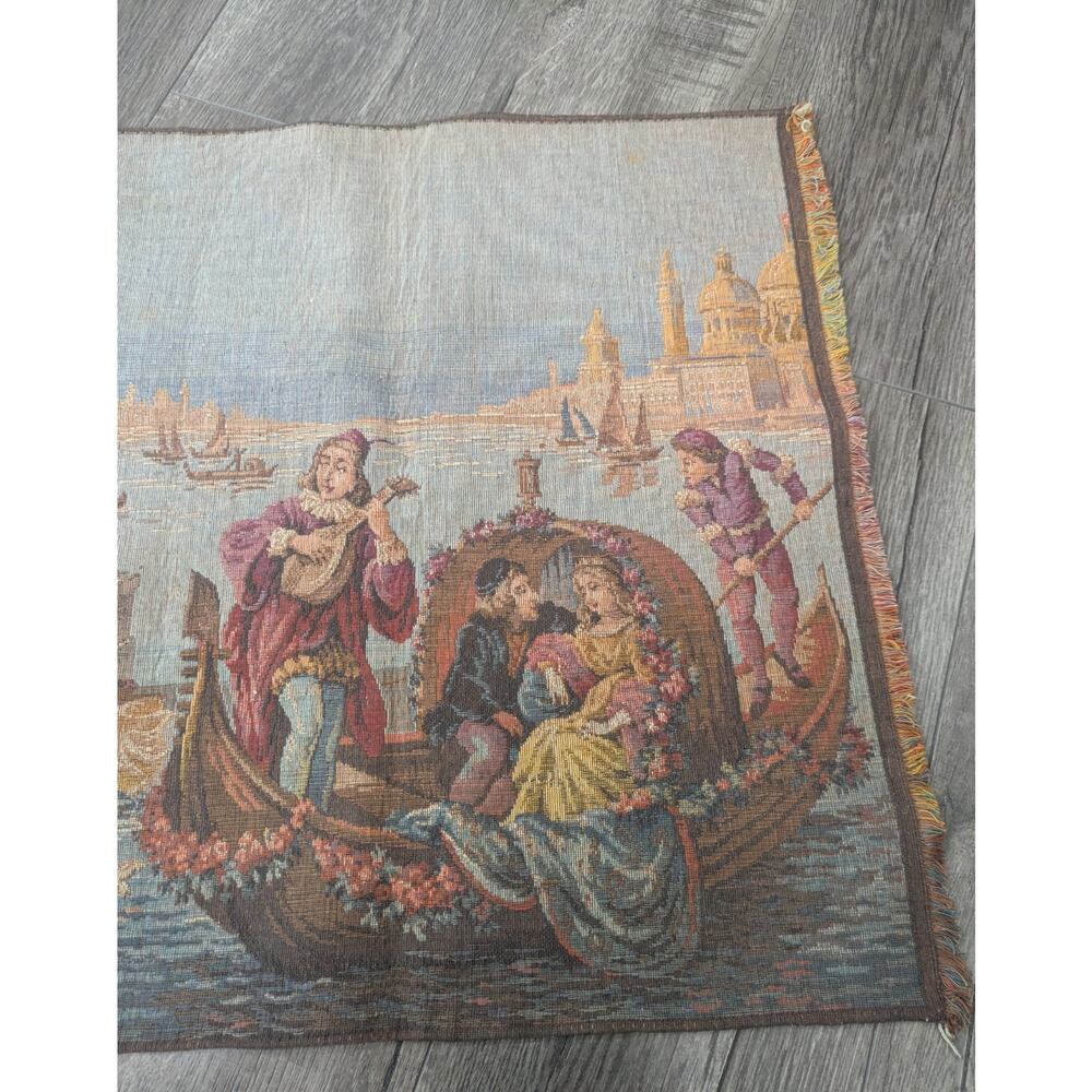 Vintage Belgian Woven Tapestry Venice Canal Gondola Scene Made in Belgium 36x36 - Picture 3 of 16